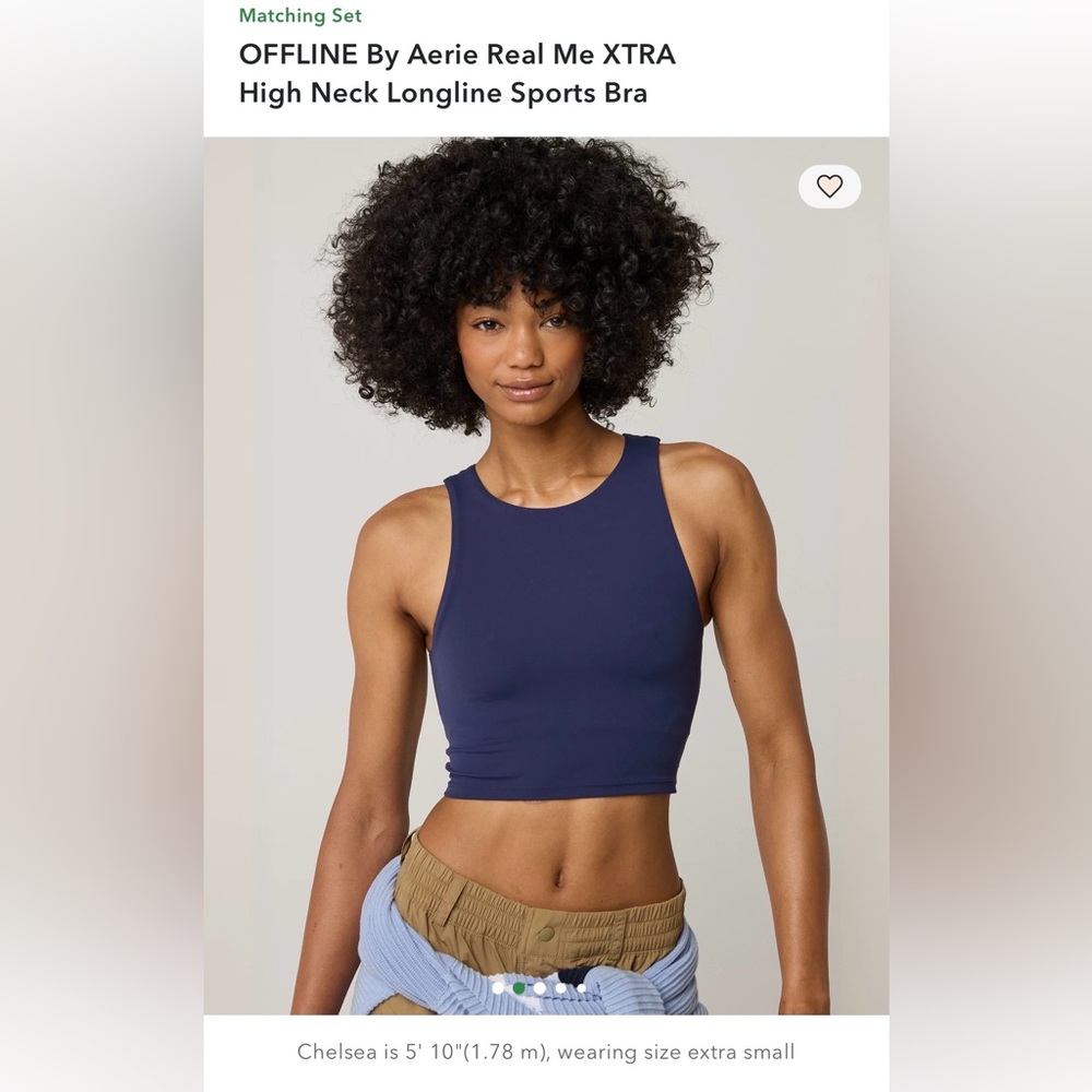 OFFLINE By Aerie Real Me XTRA High Neck Longline Sports Bra Navy Blue